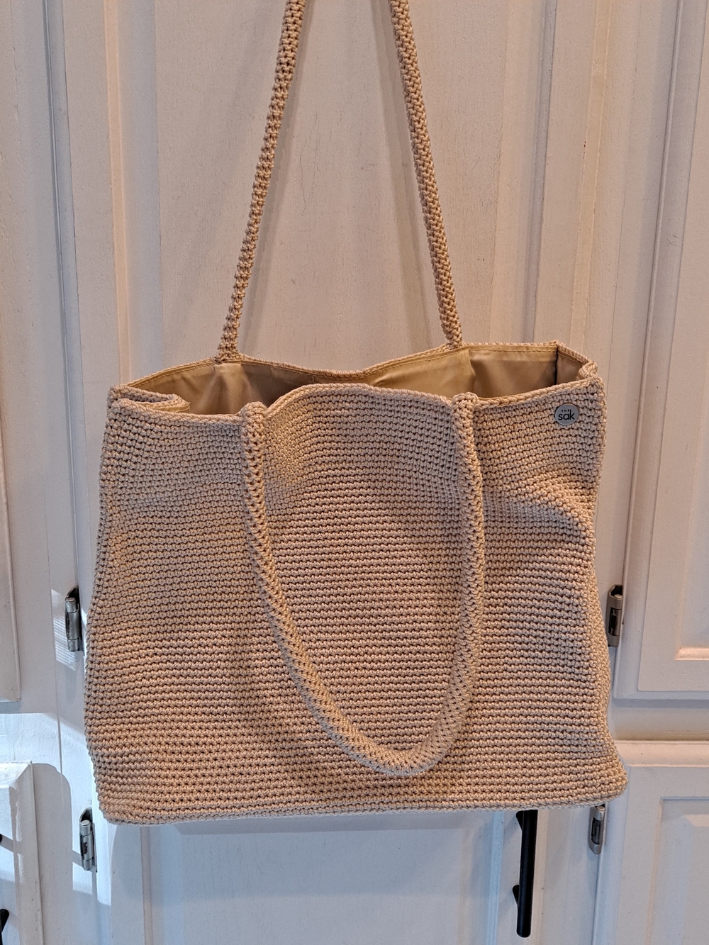 The Sak Cream Hand-Crochet Woven Large Tote Everyday Casual Relaxed Slouchy Bag